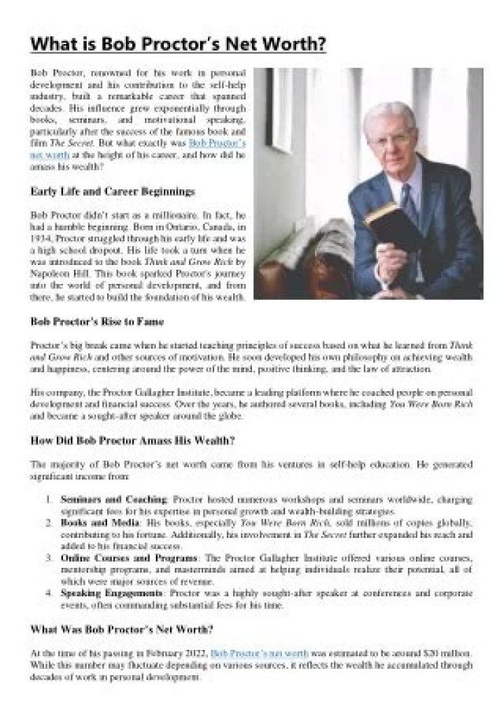 Unveiling the Legacy: Net Worth Bob Proctor