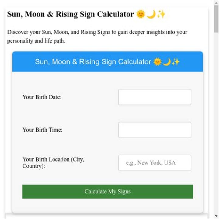 Free Rising Sign Calculator - Your Rising Sign, Instantly!